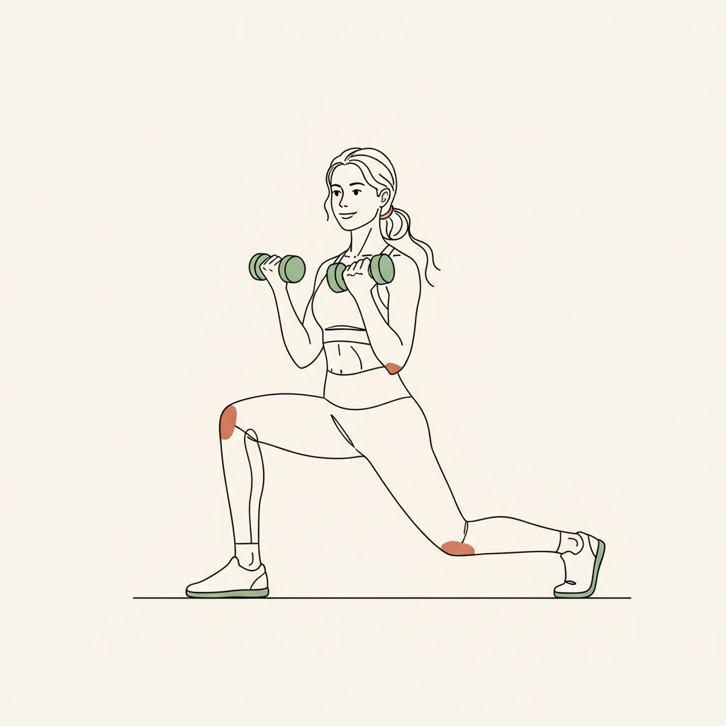 Illustration of Reverse Lunge with Bicep Curl (with dumbbells)