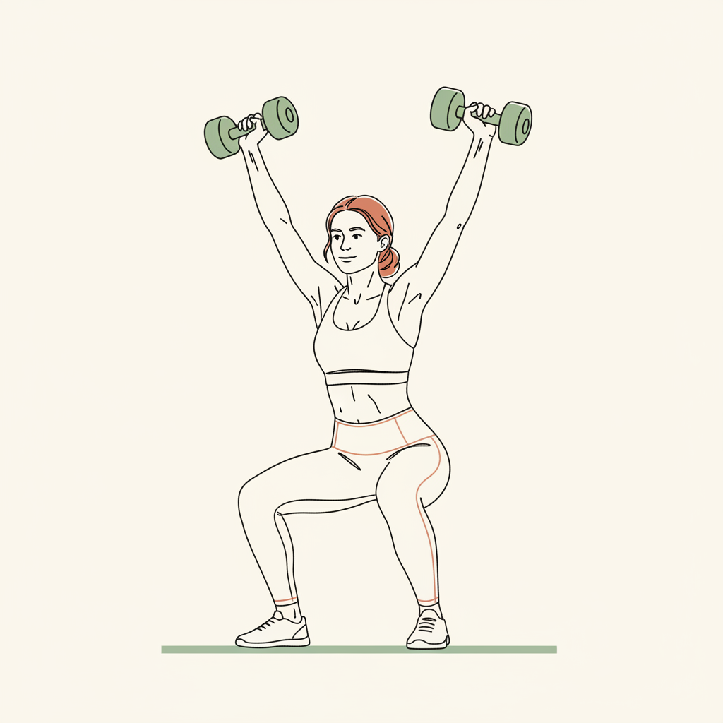 Illustration of Squat to Overhead Press (with dumbbells)